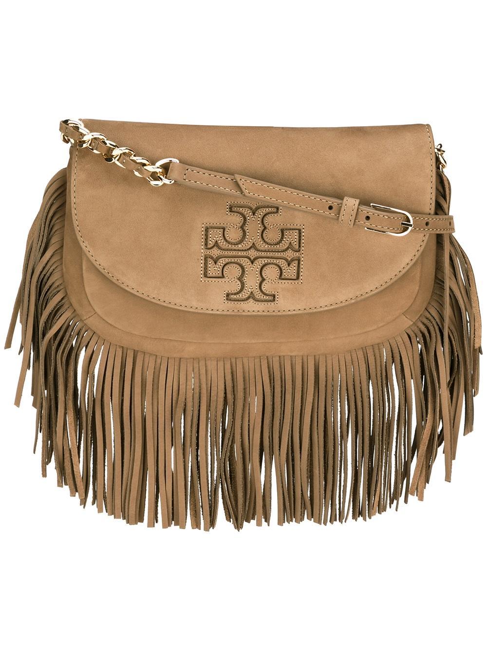 Tory Burch Thea Leather Fringe Crossbody Bag in Brown