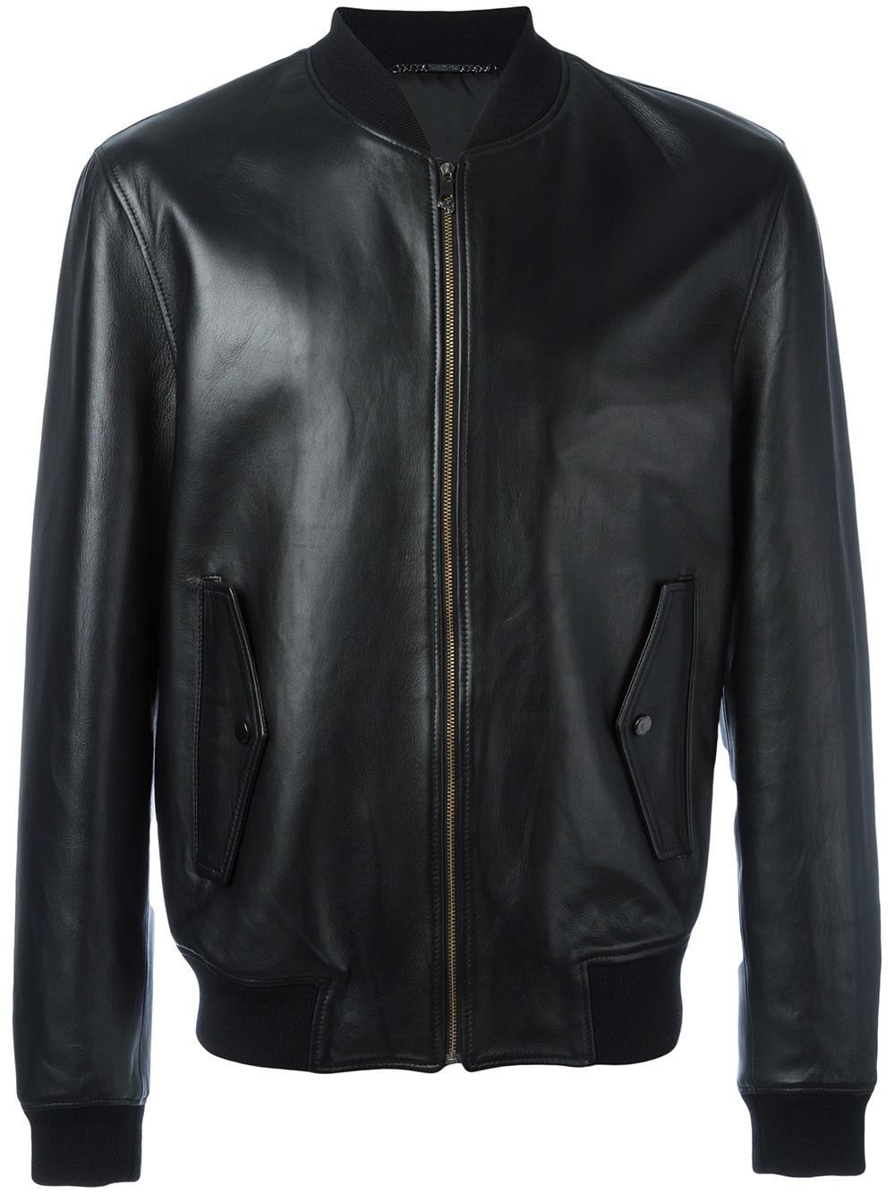 Lyst - Versace Leather Bomber Jacket in Black for Men