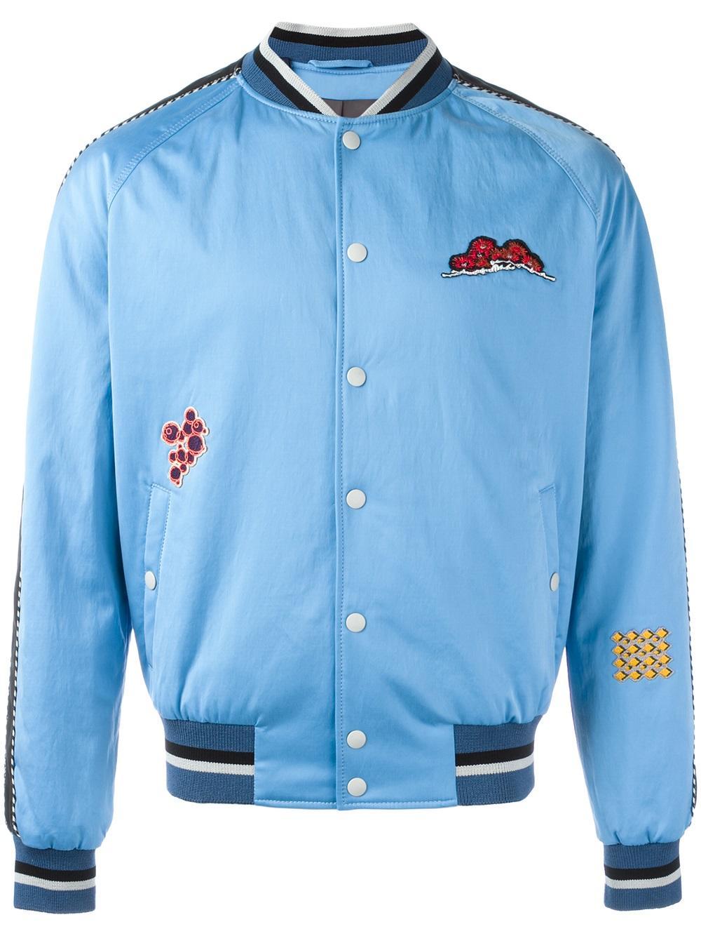 Lanvin Embroidered Patch Baseball Bomber in Blue for Men | Lyst