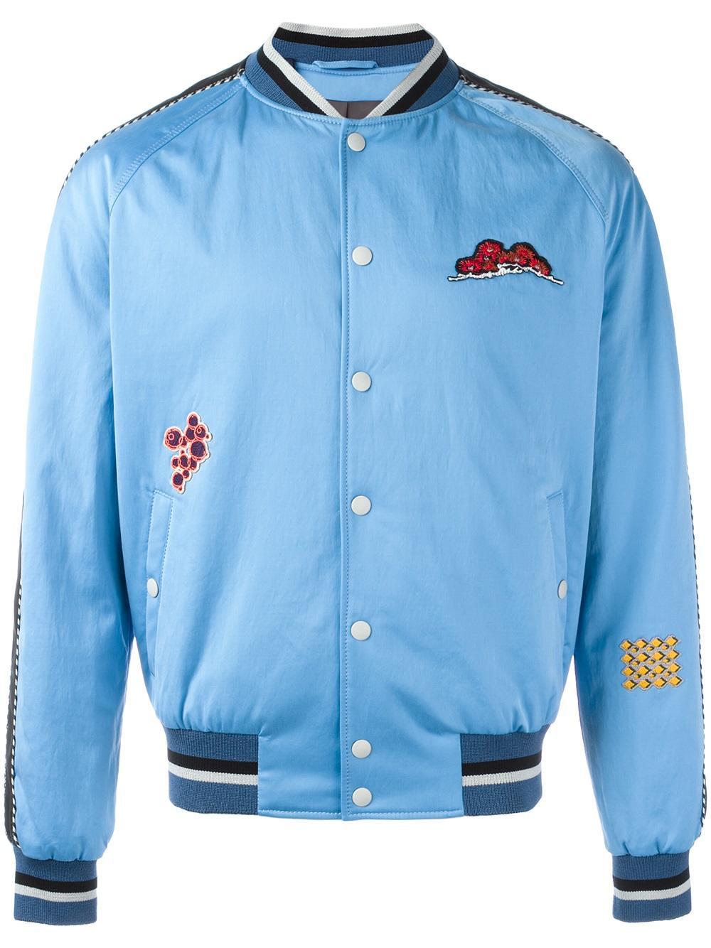 Lanvin Embroidered Patch Baseball Bomber in Blue for Men Lyst