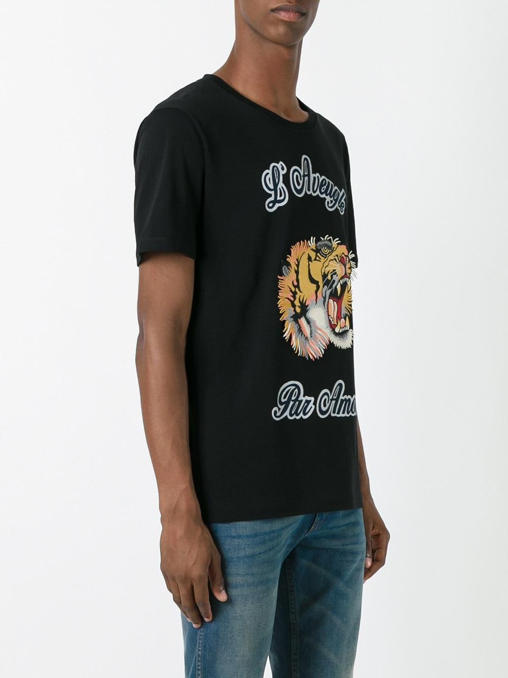 Gucci Cotton Tiger Appliqué T-shirt in Black for Men - Lyst