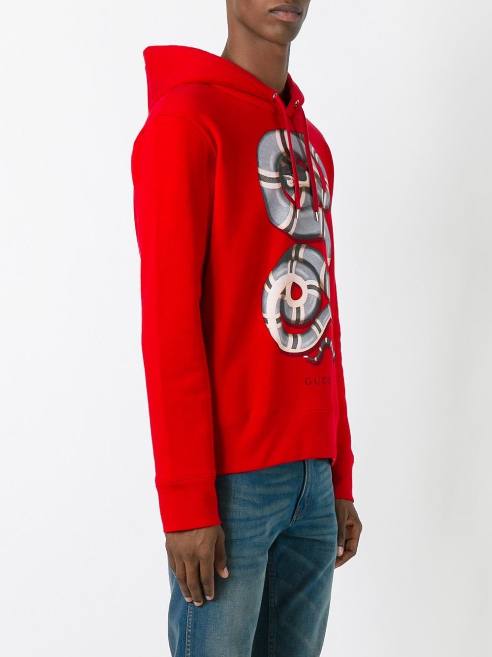 Gucci Cotton Snake Print Hoodie in Red for Men | Lyst
