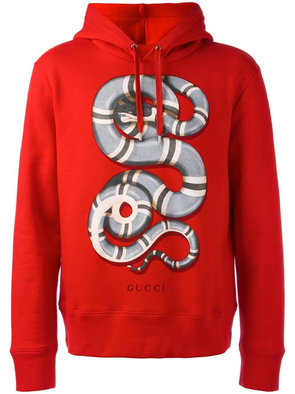 Gucci Snake Print Hoodie in Red for Men | Lyst