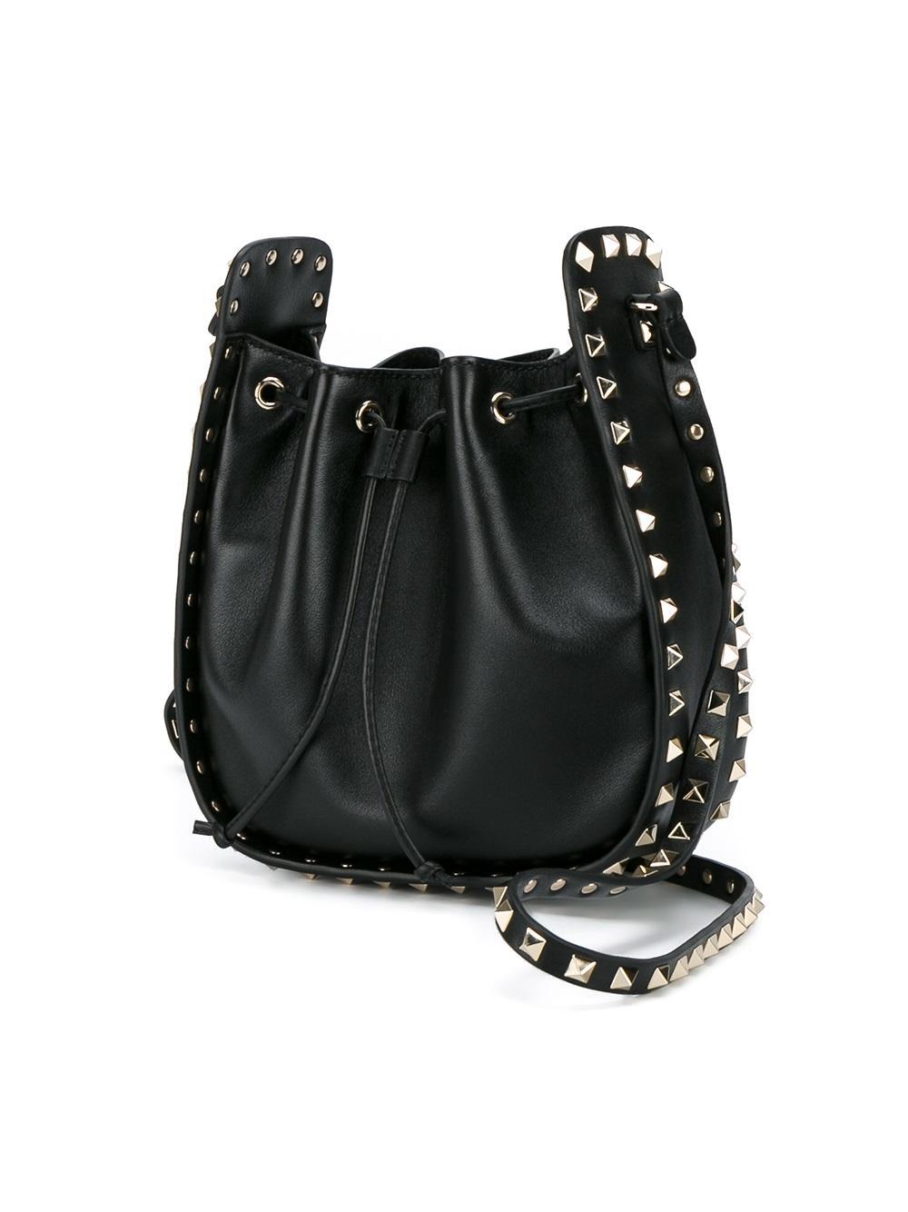Lyst - Valentino Small Rockstud Leather Bucket Bag in Black
