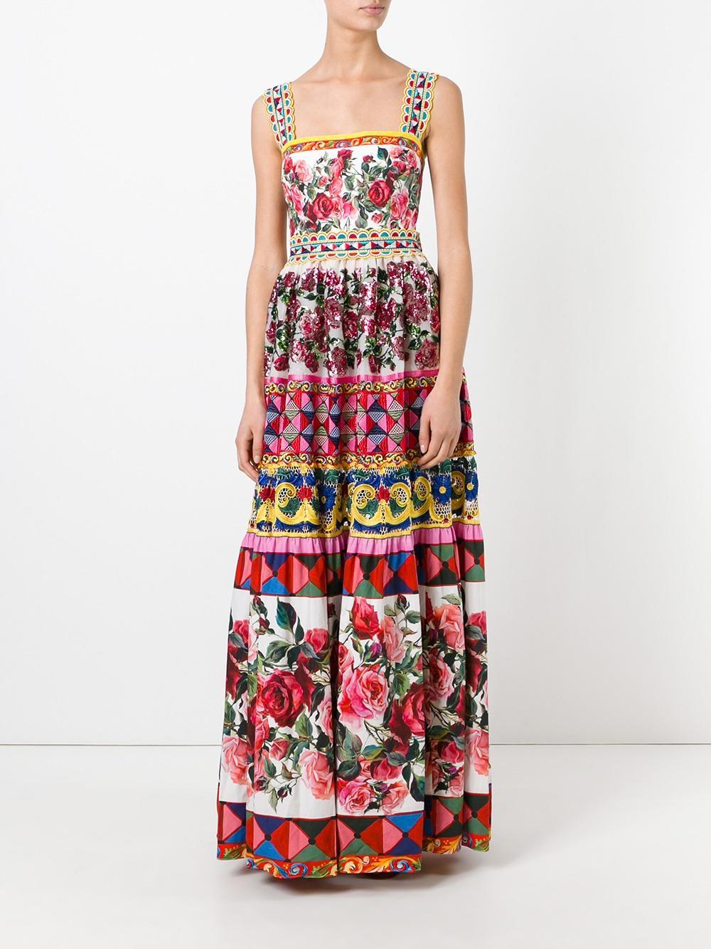 Dolce & Gabbana Mambo Print Maxi Dress in Red | Lyst
