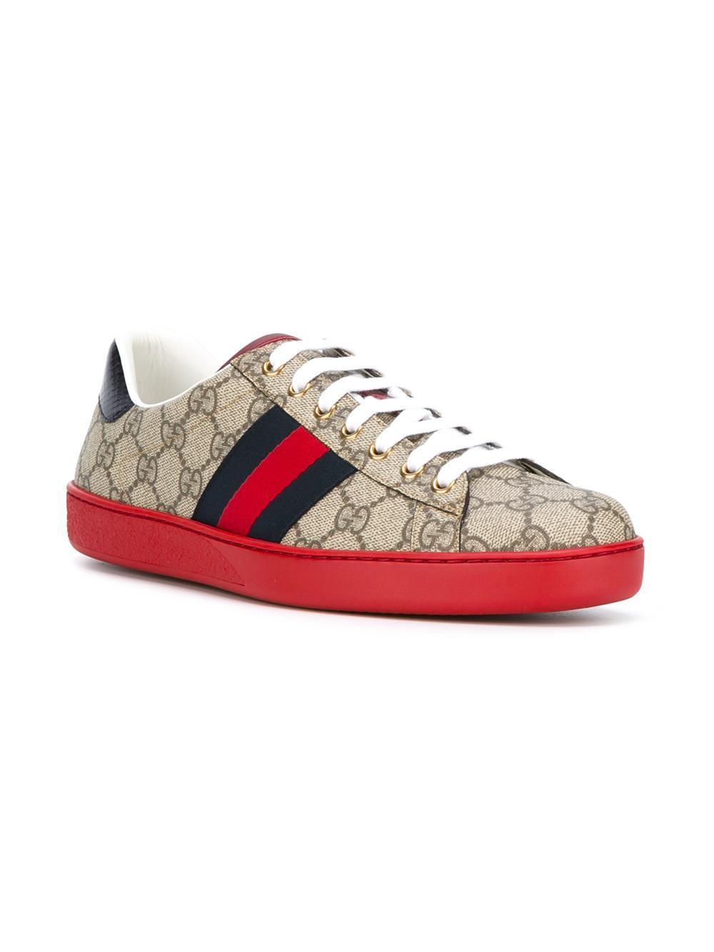 Gucci Leather Ace Gg Supreme Sneakers in Red for Men - Lyst