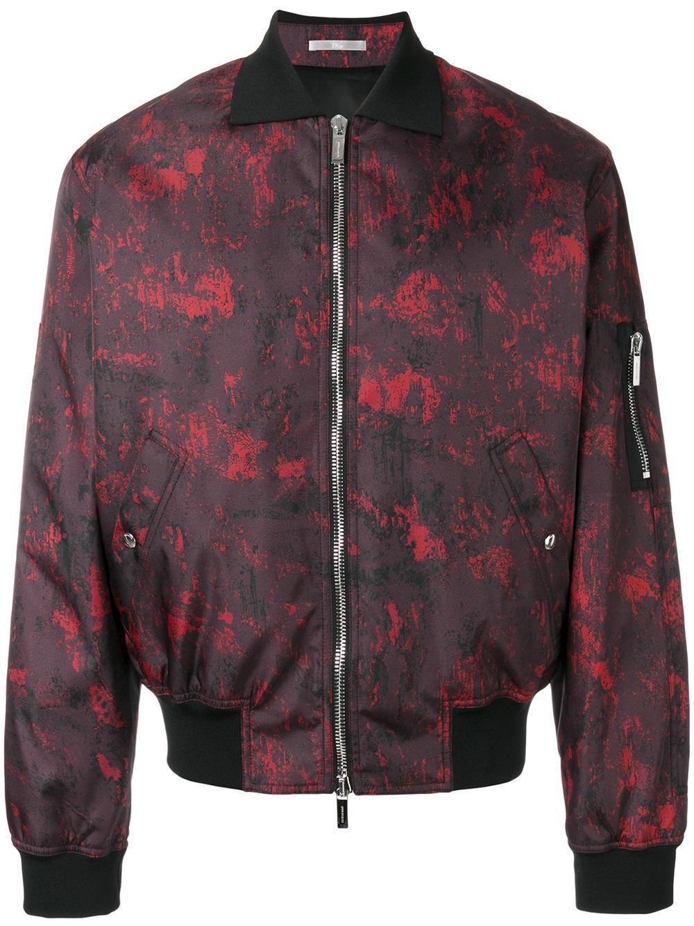 Dior Homme Abstract Print Bomber Jacket in Red for Men | Lyst