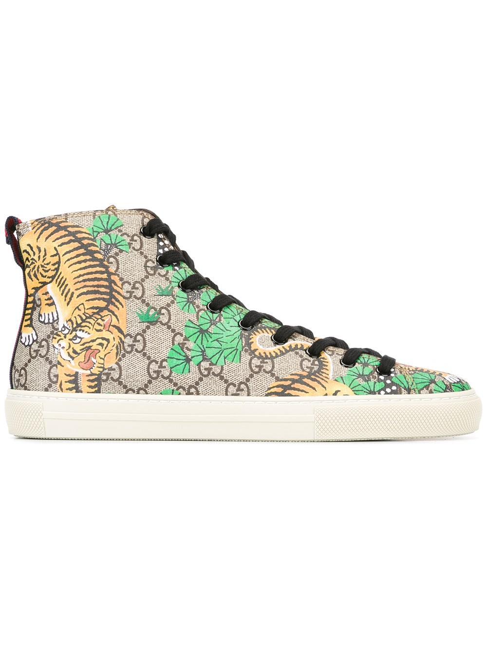 Gucci 'bengal Tiger Gg Supreme' Hi-top Sneakers in Green | Lyst