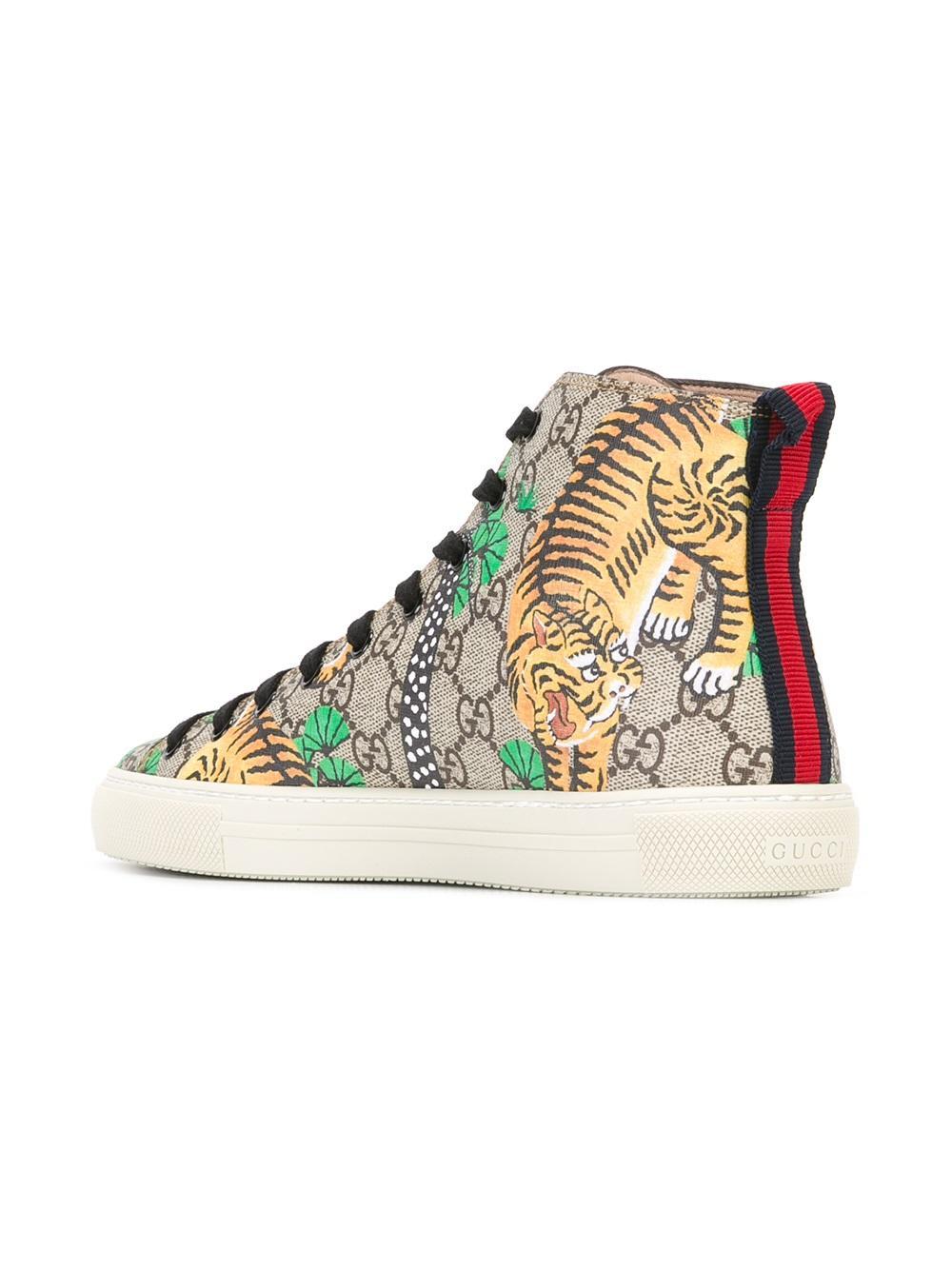 Gucci Leather 'bengal Tiger Gg Supreme' Hi-top Sneakers in Green - Lyst