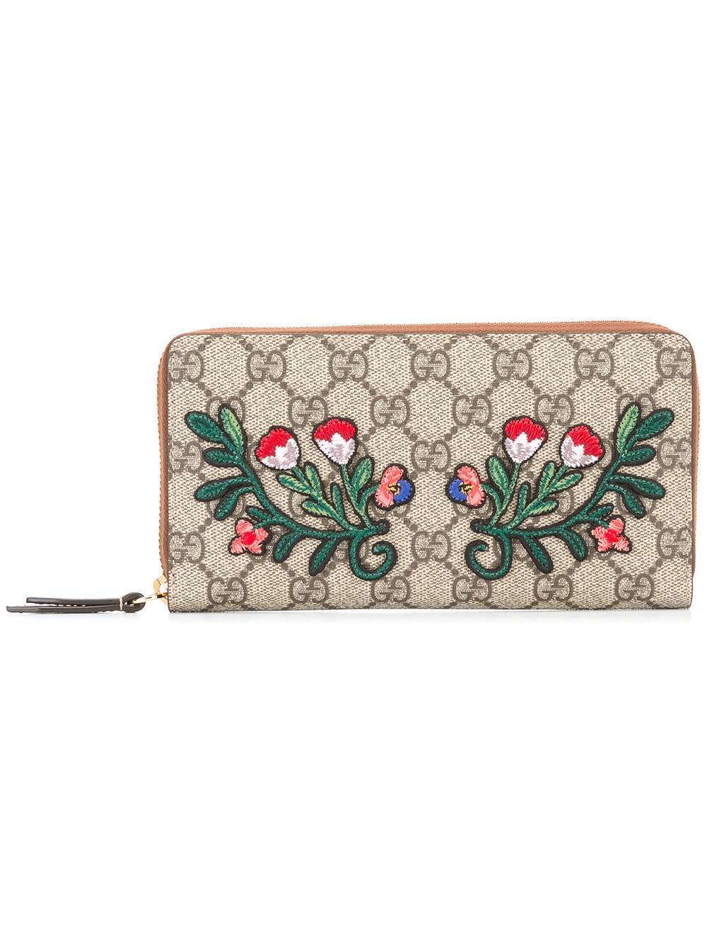 Gucci Leather Gg Supreme Floral Wallet in Brown - Lyst