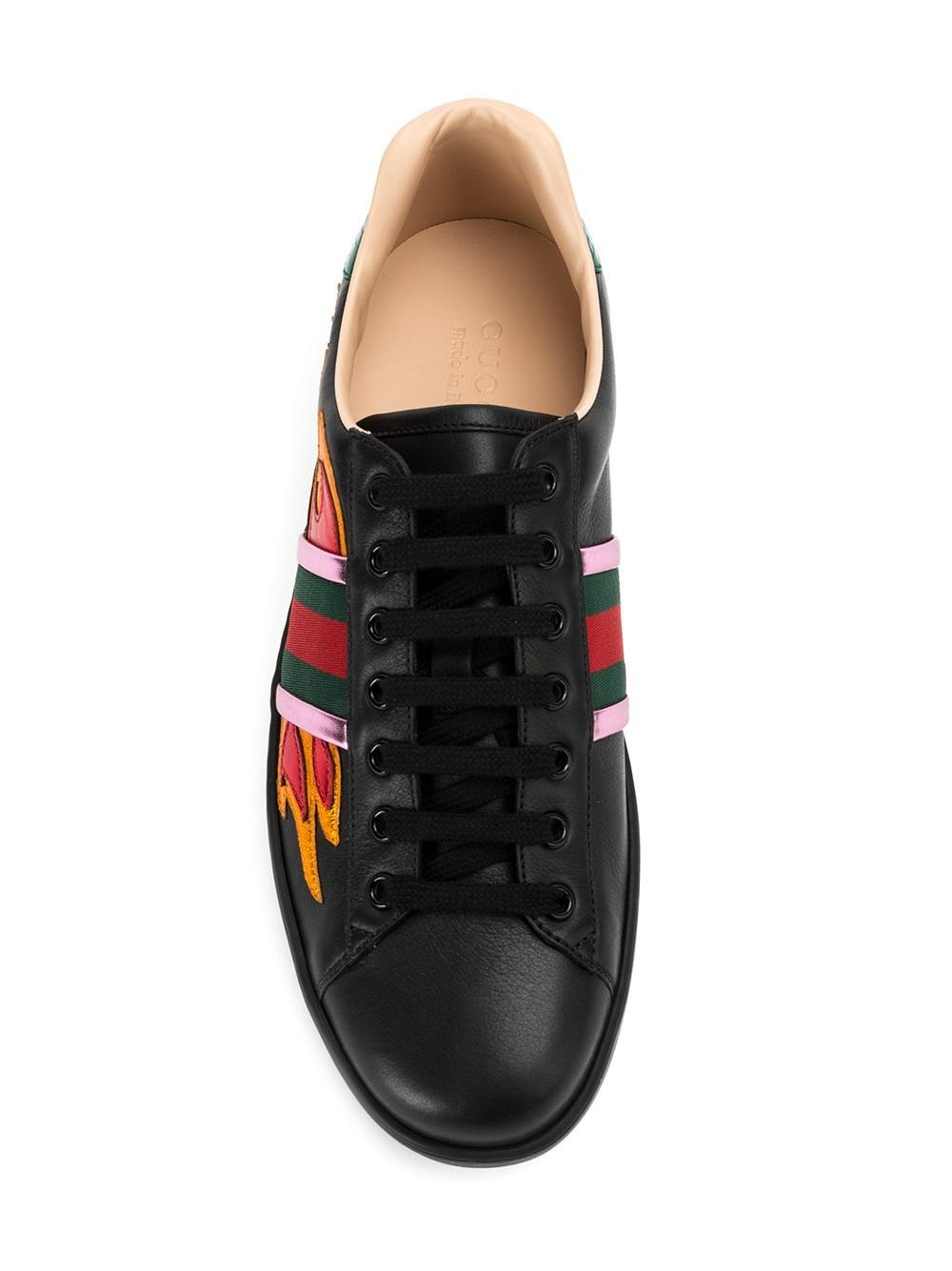 Gucci Leather Ace Flame Sneakers in Black for Men | Lyst