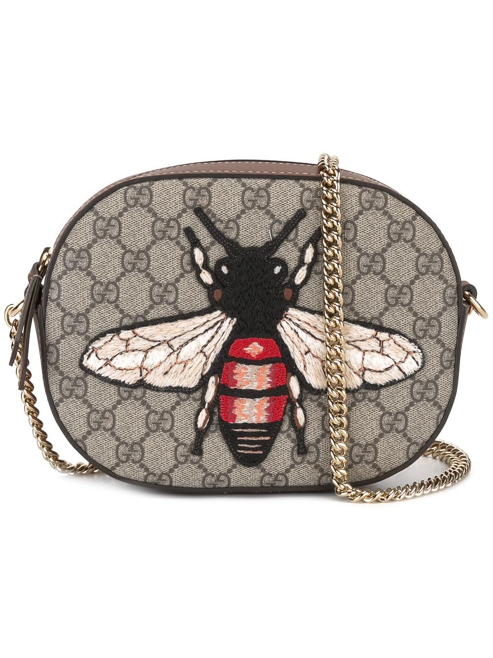 Gucci Leather Mini Gg Supreme Bee Bag in Brown - Lyst
