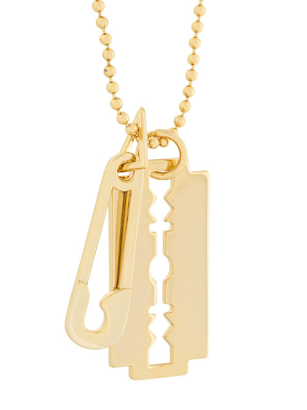 McQ Razor Blade And Safety Pin Necklace in Metallic