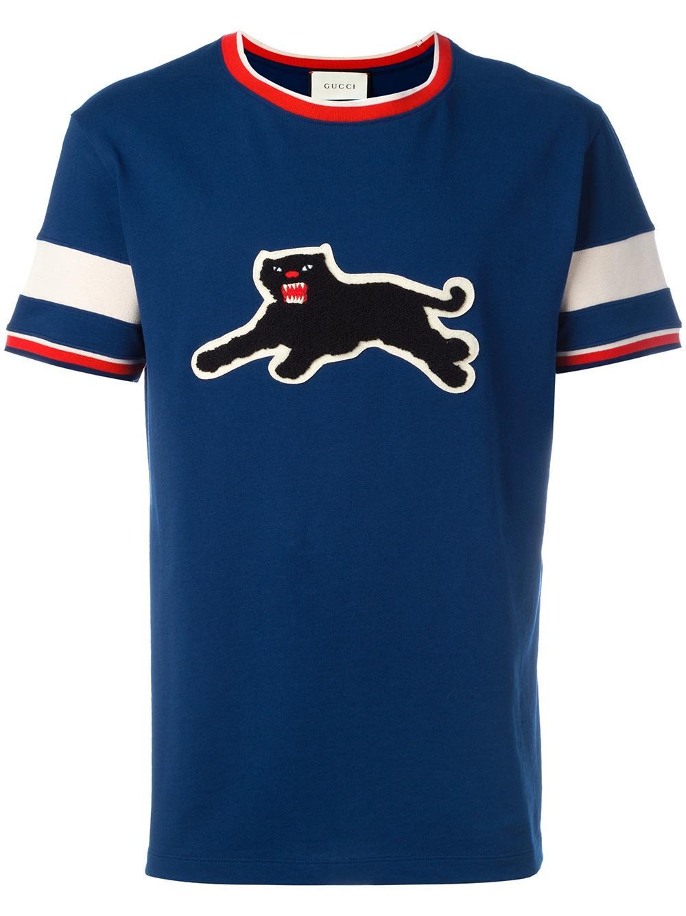 Gucci Cotton Panther T-shirt in Blue for Men - Lyst