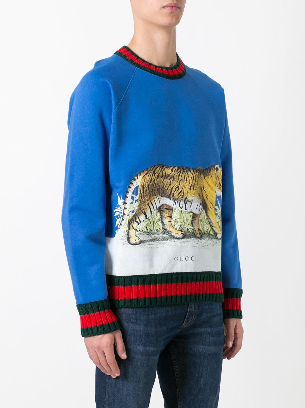 Gucci Tiger Print Sweater in Blue for Men | Lyst