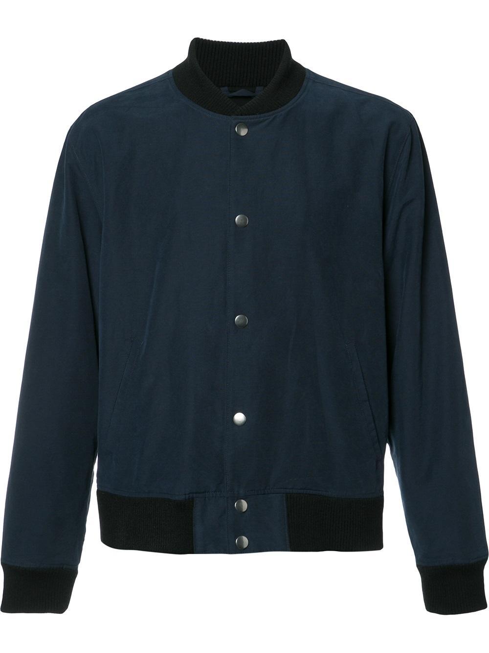 Paige Button Up Bomber Jacket in Blue for Men