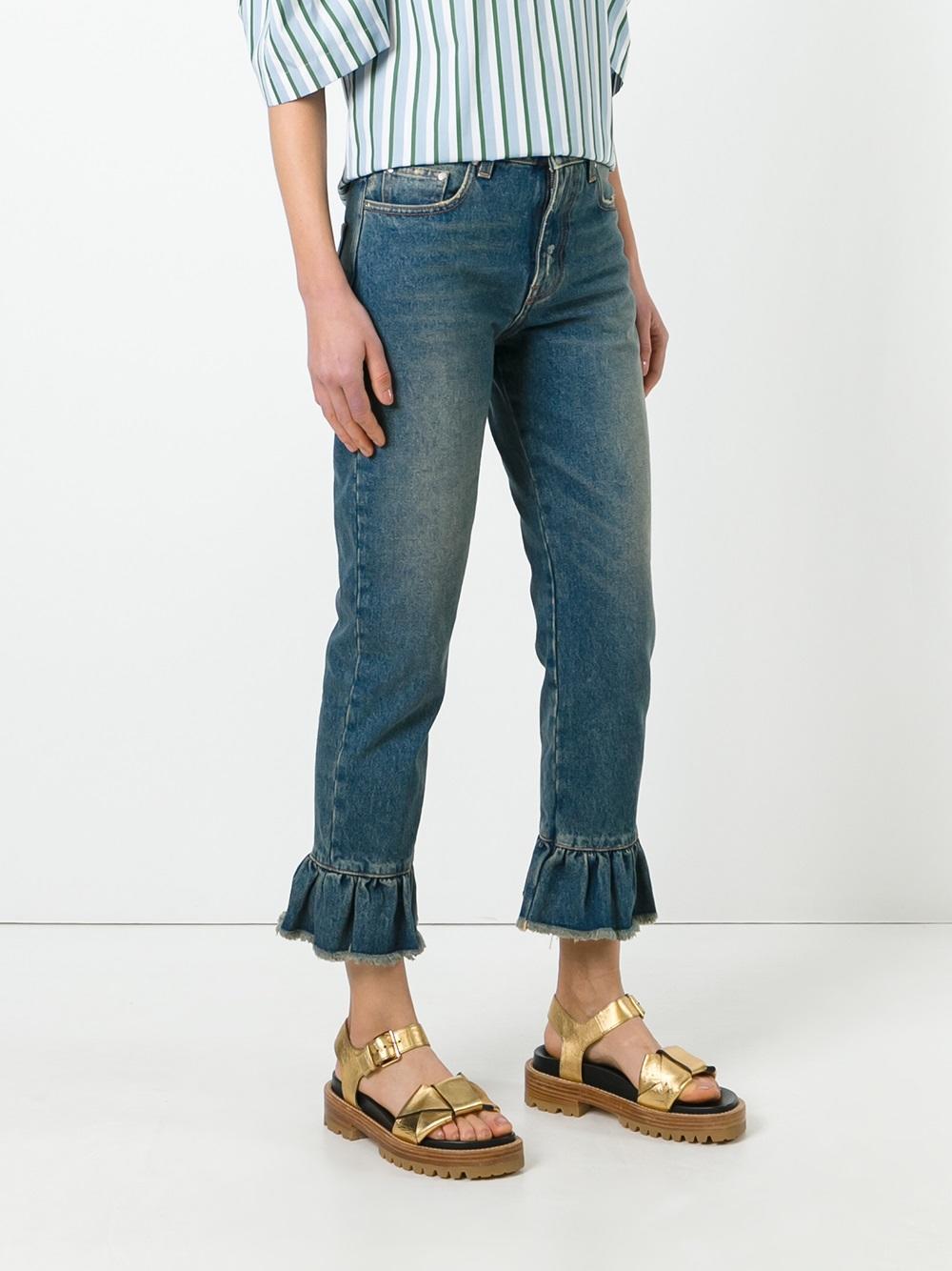 MSGM Denim Ruffled Hem Cropped Jeans in Blue - Lyst