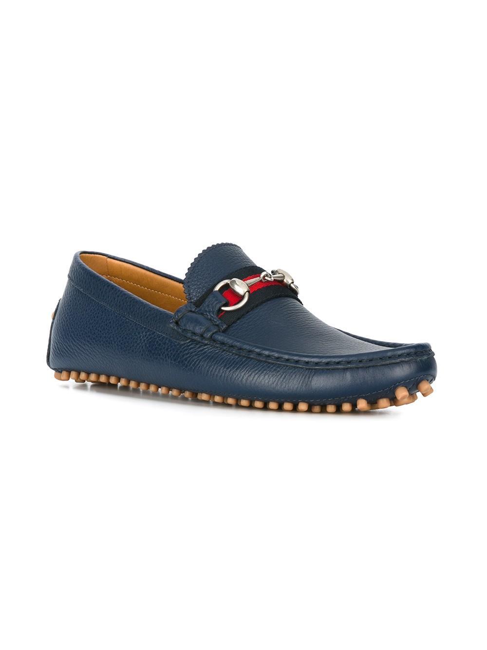 Lyst - Gucci Web Horsebit Driving Loafers in Blue
