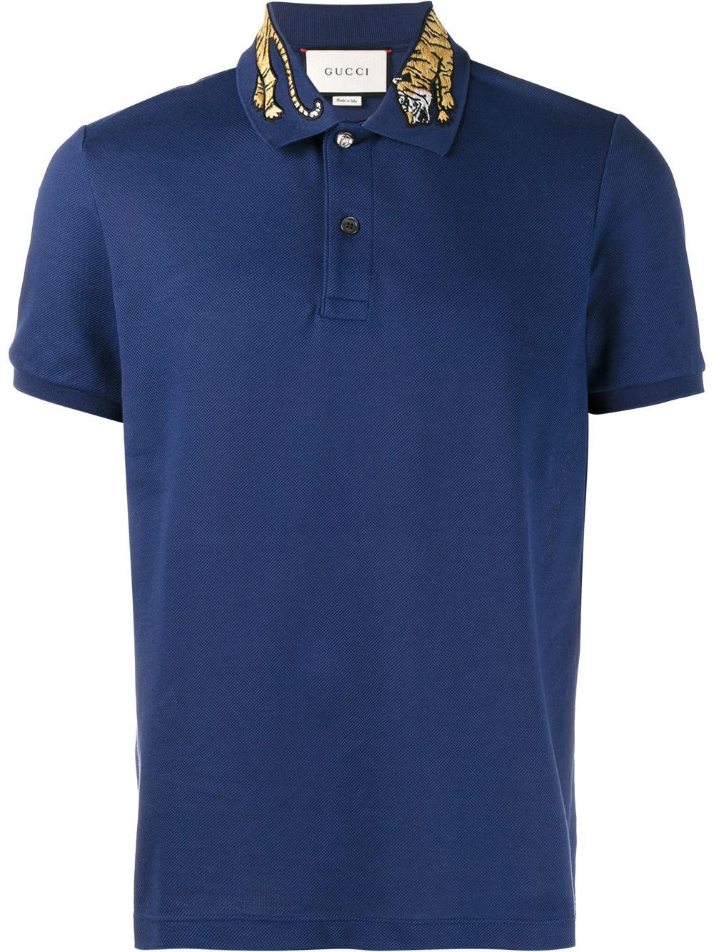 Gucci Tiger Embroidered Polo Shirt in Blue for Men - Save 14% | Lyst