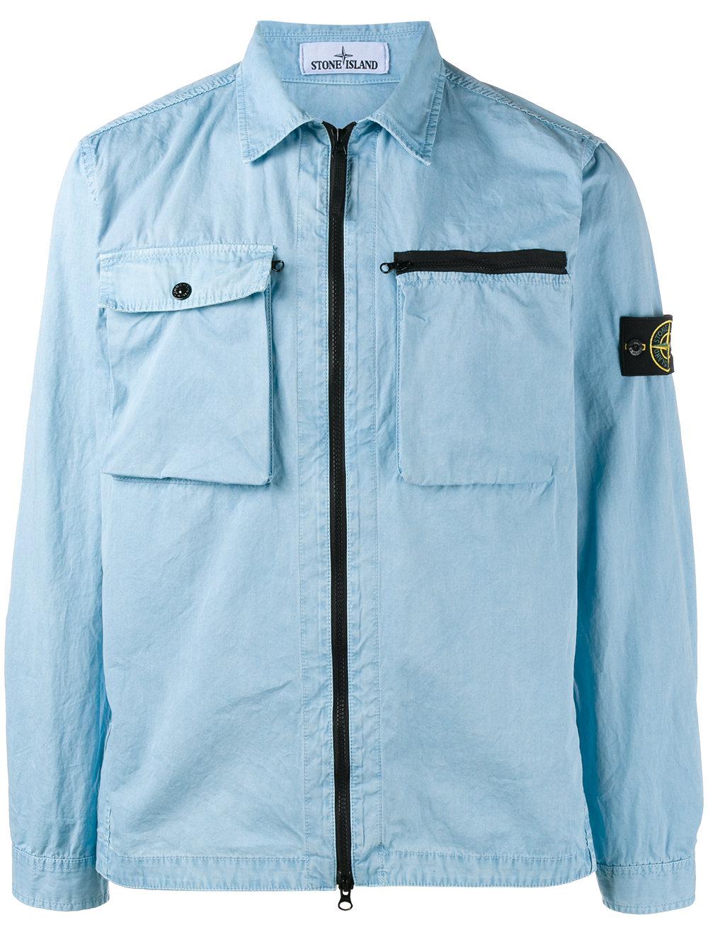 Stone Island Cotton Overshirt Jacket in Blue for Men - Lyst