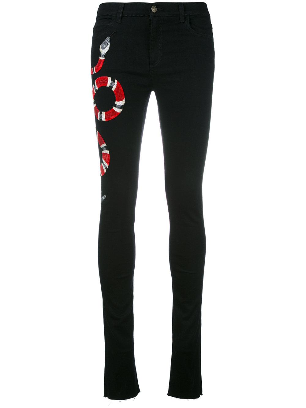 Gucci Denim Snake Embroidered Skinny Jeans in Black - Lyst