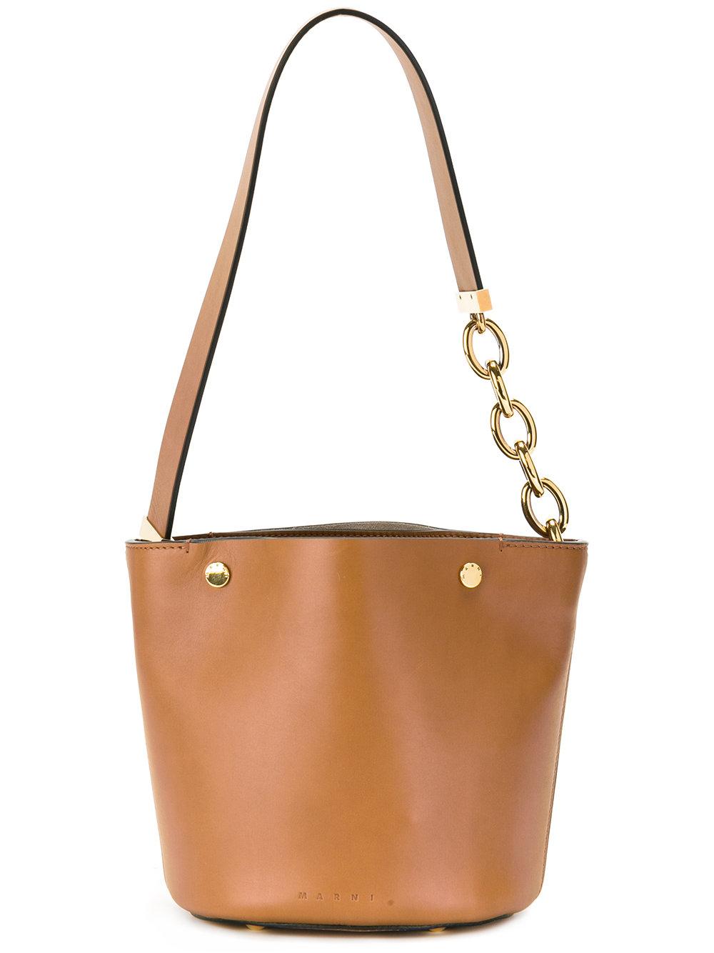 Marni Leather Bucket Tote Bag in Brown - Lyst