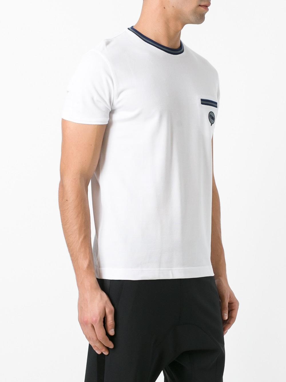 Lyst - Fendi Striped Trim T-shirt in White for Men