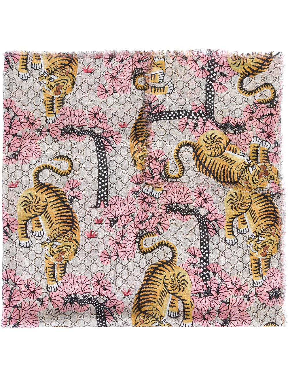 Lyst - Gucci Silk Scarf With Gg Flora Print in Yellow