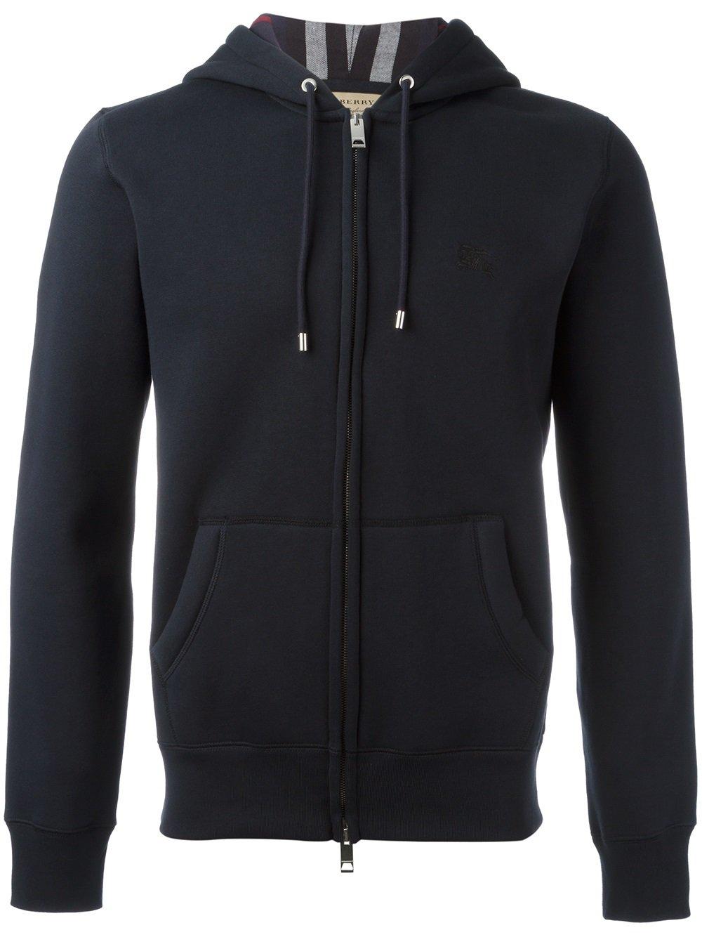 Burberry Cotton Embroidered Logo Hoodie in Blue for Men - Lyst