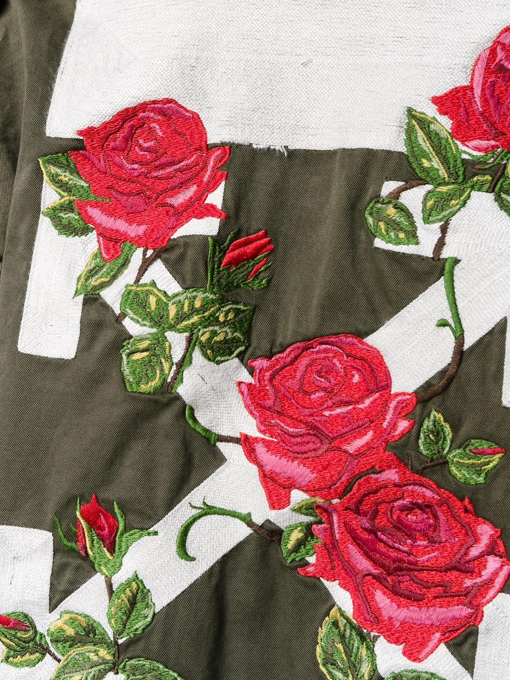 Off-White c/o Virgil Abloh Cotton Rose-embroidered Military Jacket in Green  | Lyst