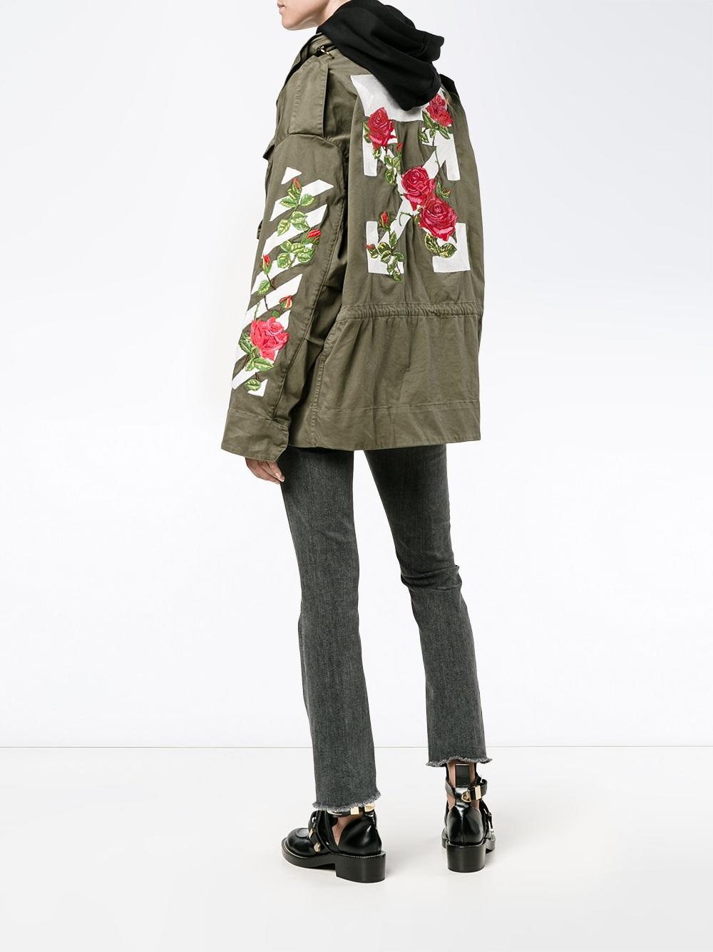 Off-White c/o Virgil Abloh Cotton Rose-embroidered Military Jacket in Green  | Lyst