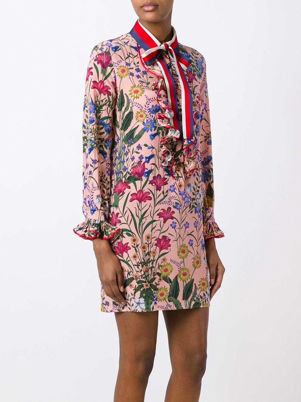 Gucci New Flora Print Dress in Pink | Lyst