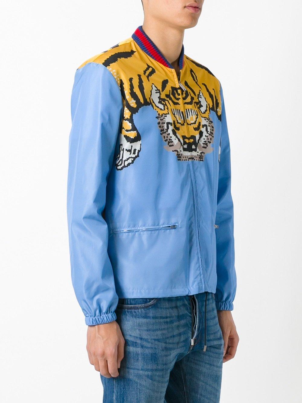 Gucci Tiger Print Bomber Jacket in Blue for Men | Lyst