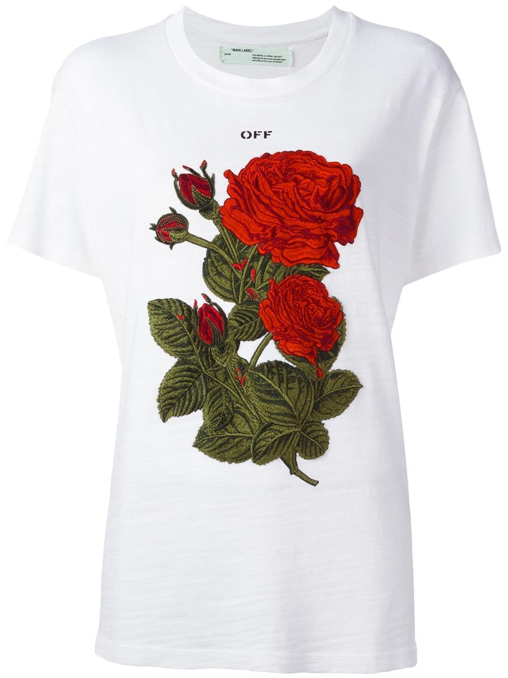 Off-white c/o virgil abloh Roses Embroidery T-shirt in White | Lyst