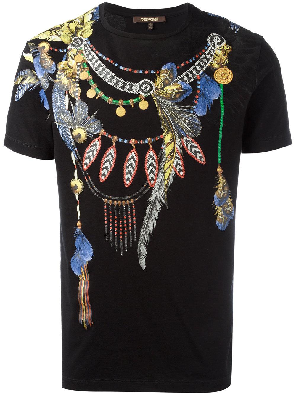 Roberto Cavalli Cotton Wing Printed T-shirt in Black for Men - Lyst