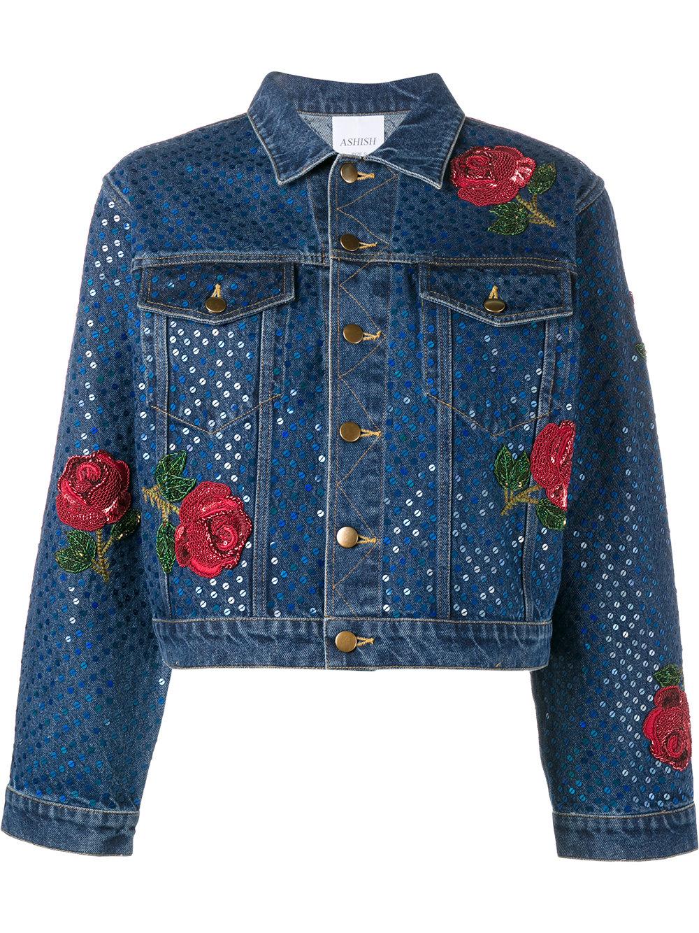 Ashish Sequin Embellished Denim Jacket in Blue Save 3