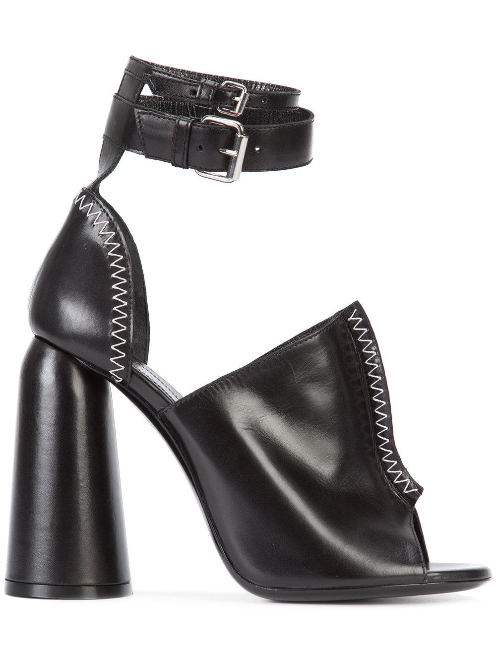 black chunky high heel sandals