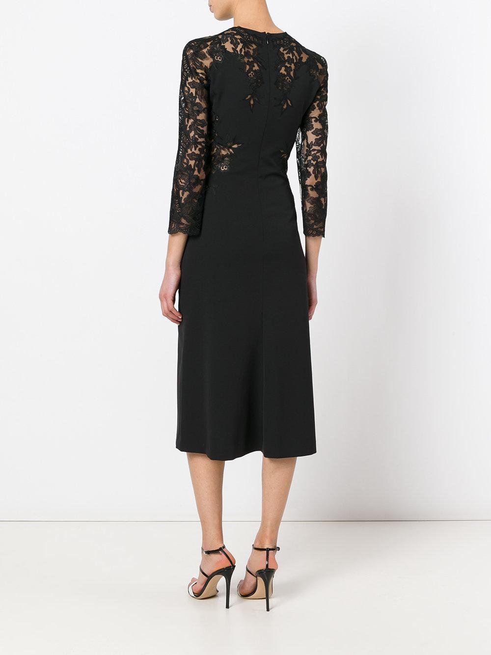 Lyst - Ermanno Scervino Lace Sleeve Mid-length Dress in Black