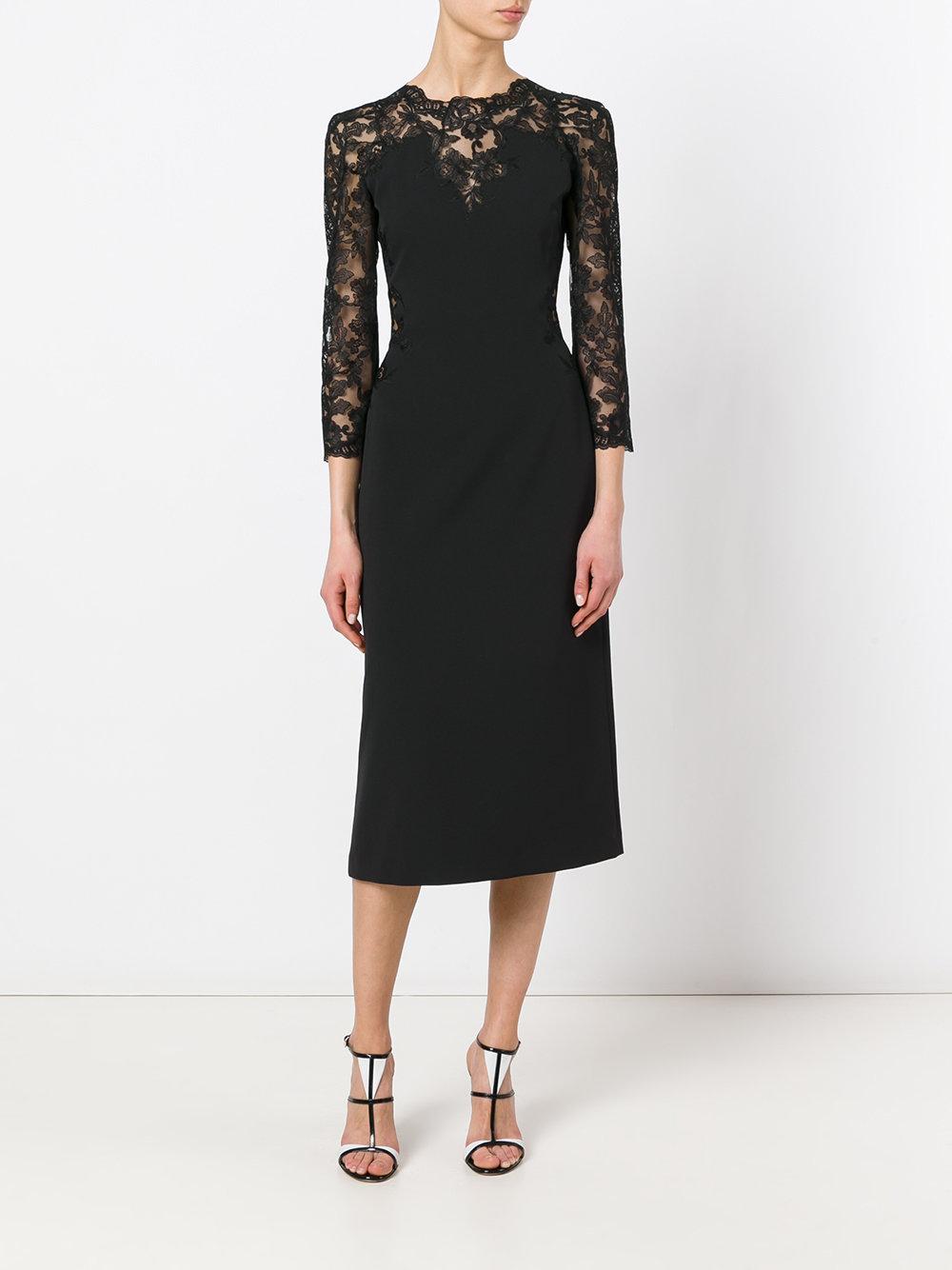 Lyst - Ermanno Scervino Lace Sleeve Mid-length Dress in Black