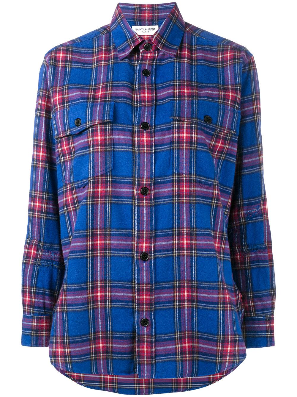 Saint laurent Checked Shirt in Blue | Lyst