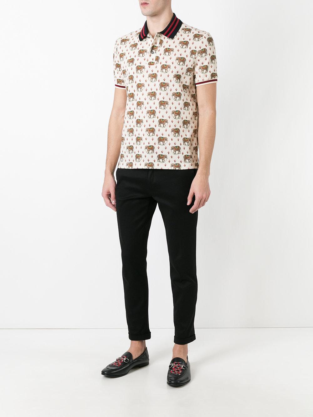 Gucci Elephant Print Polo Shirt in Natural for Men | Lyst