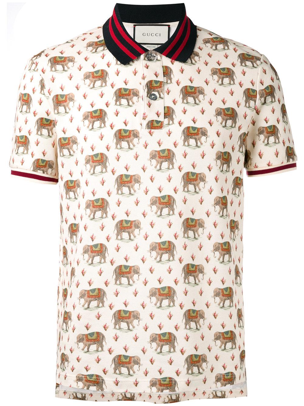 Gucci Elephant Print Polo Shirt in Natural for Men | Lyst