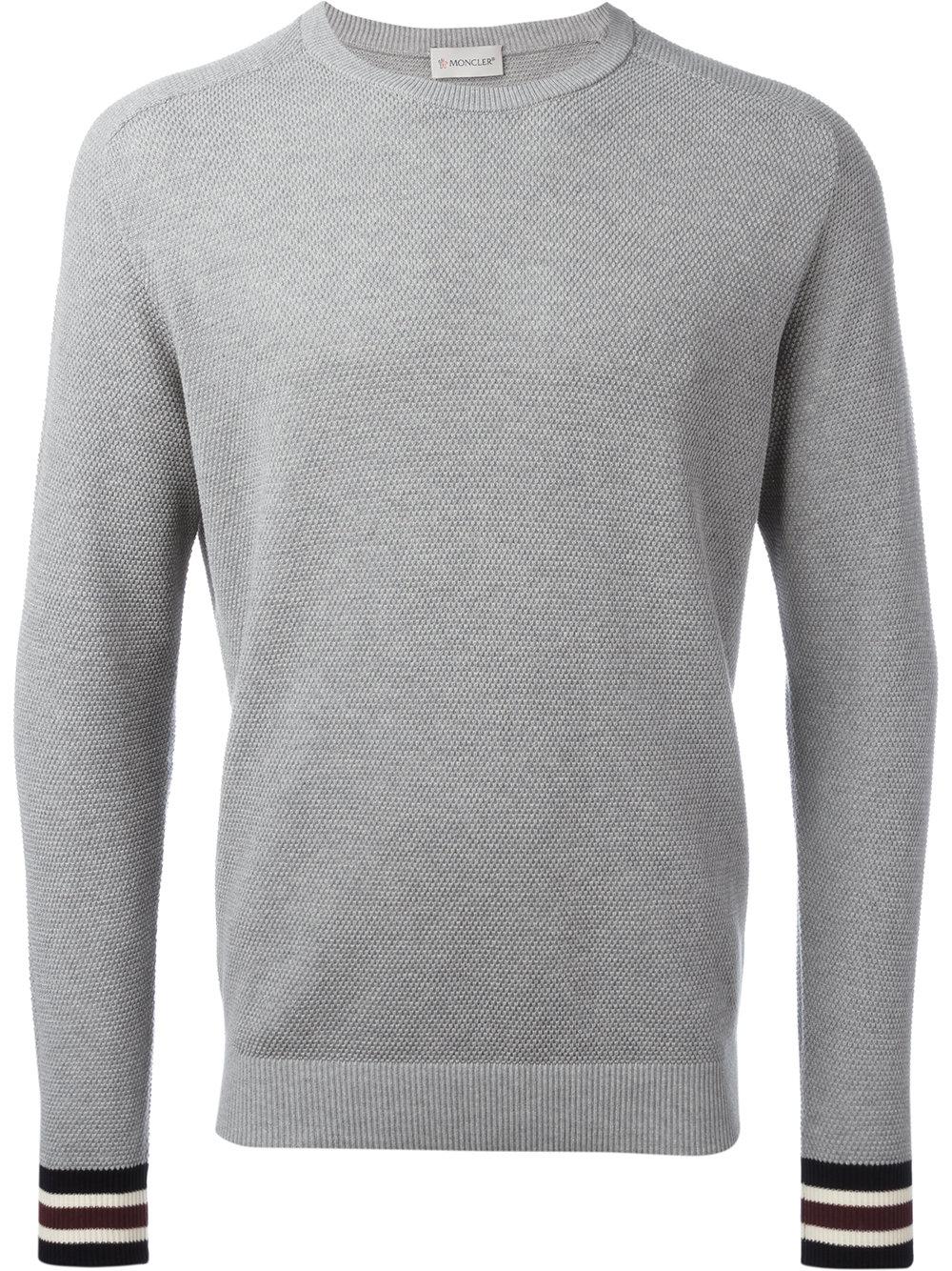 Moncler Cotton Striped Cuffs Jumper in Grey (Grey) for Men - Lyst