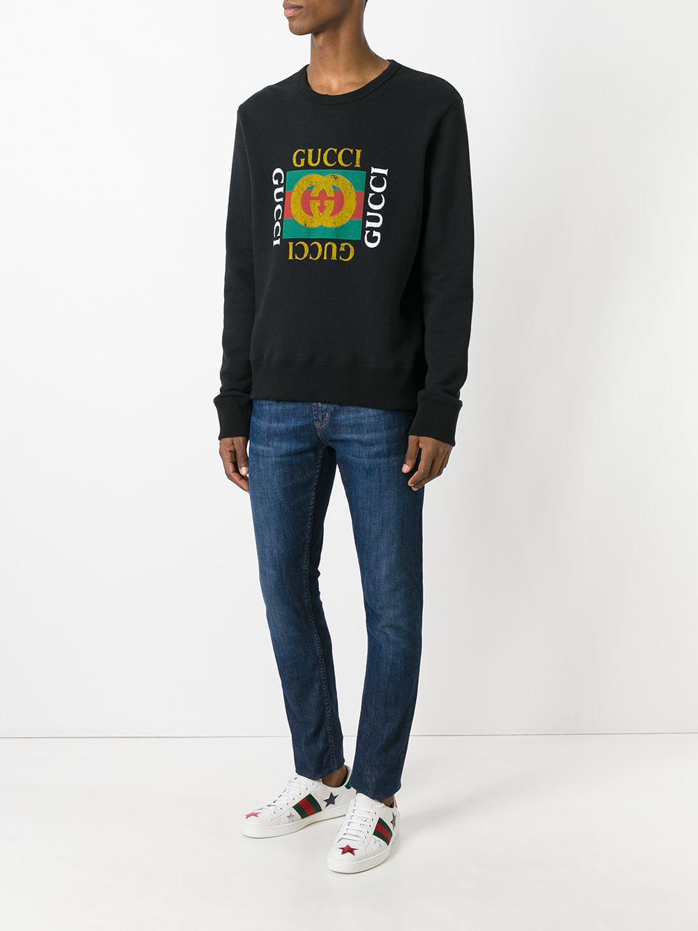 Gucci Cotton Print Sweatshirt in Black for Men Lyst