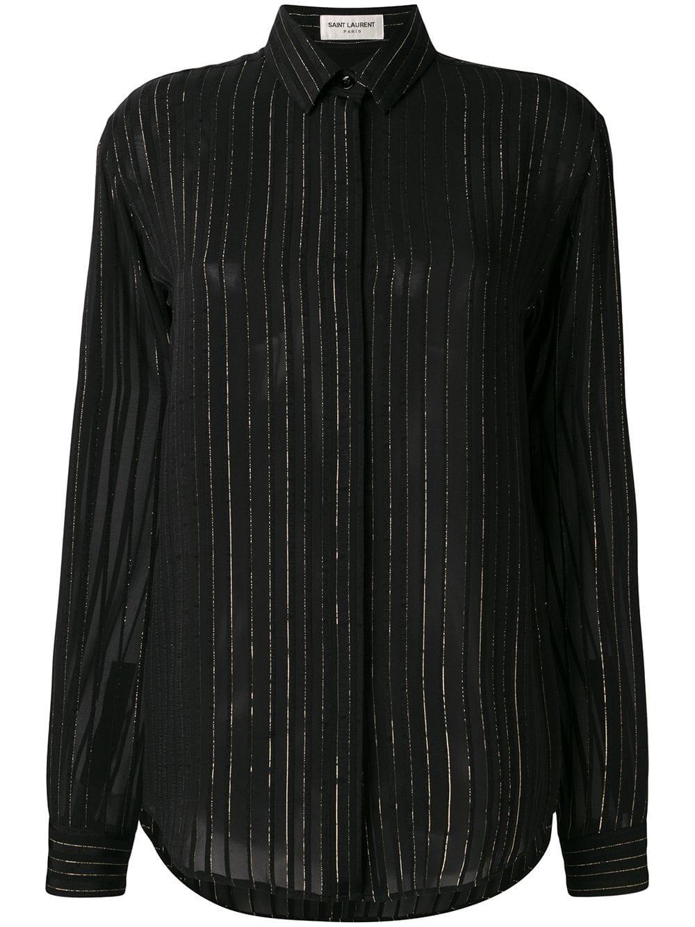 Saint Laurent Lurex Stripe Sheer Shirt in Black - Lyst