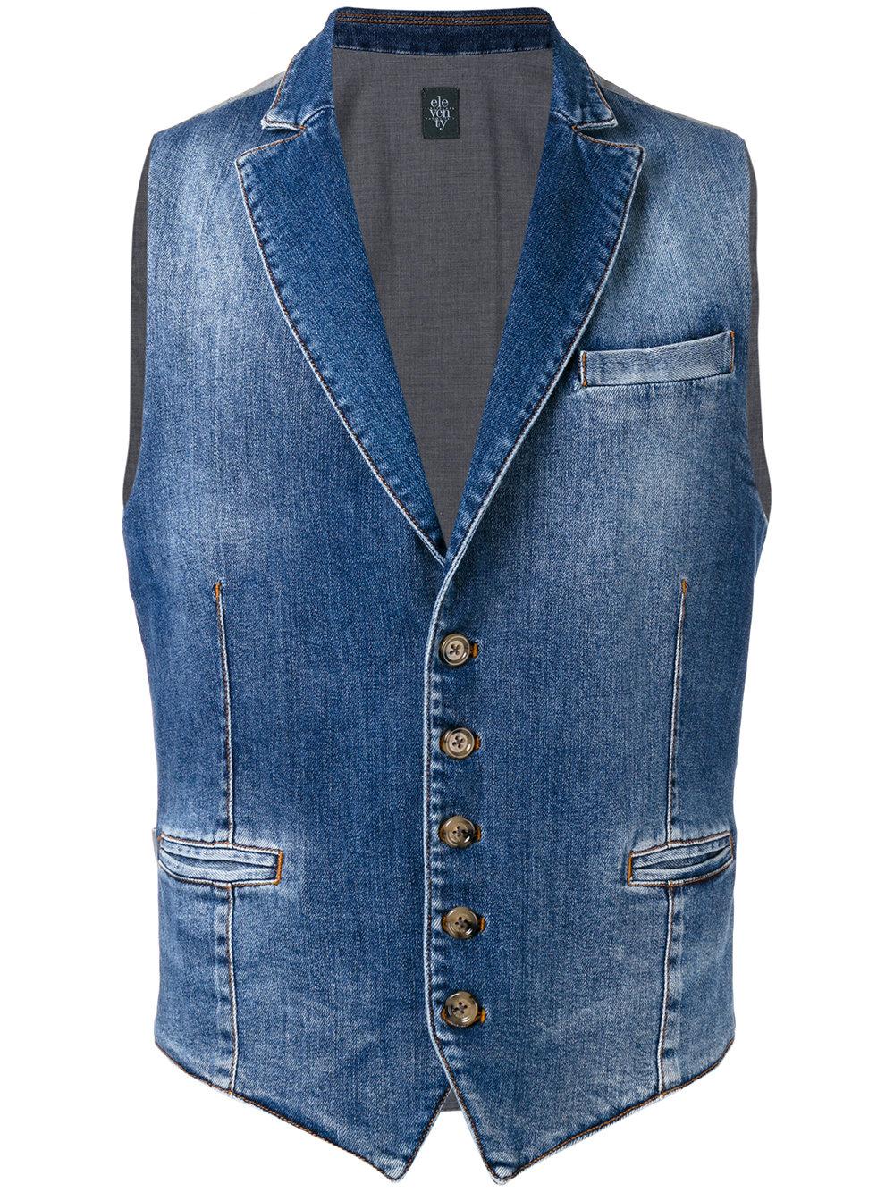 Eleventy Stonewashed Denim Waistcoat in Blue for Men Lyst