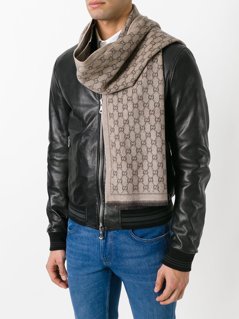 Gucci Cashmere Gg Monogram Scarf in Natural for Men Lyst