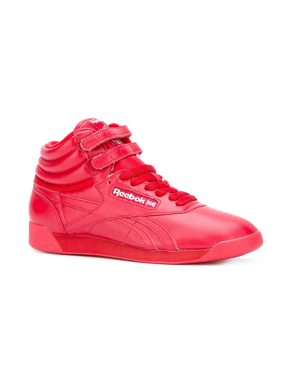 Reebok Leather Freestyle Hi-top Sneakers in Red - Lyst