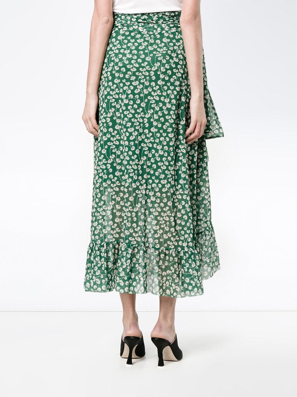 Ganni Capella Mesh Floral Print Skirt in Green | Lyst