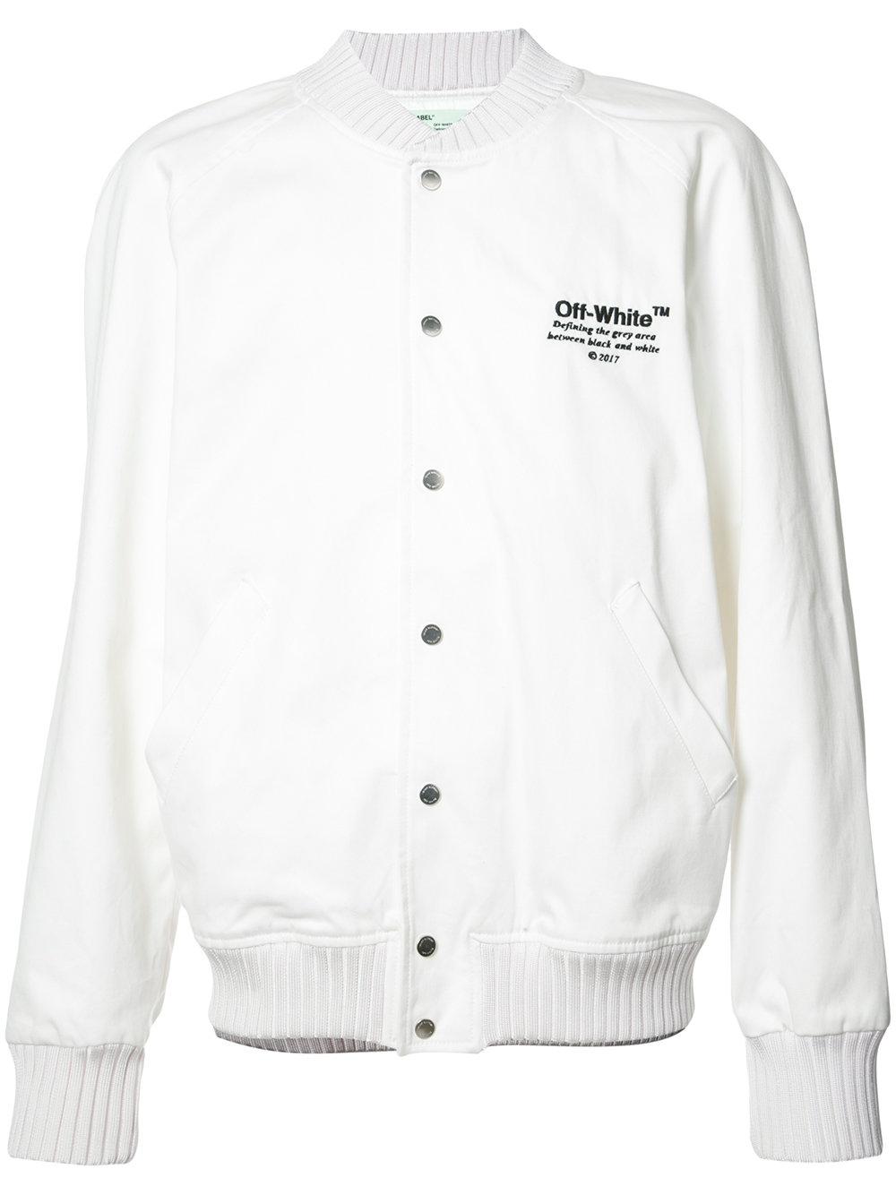 Off-white c/o virgil abloh Helvetica Varsity Jacket in White for Men | Lyst